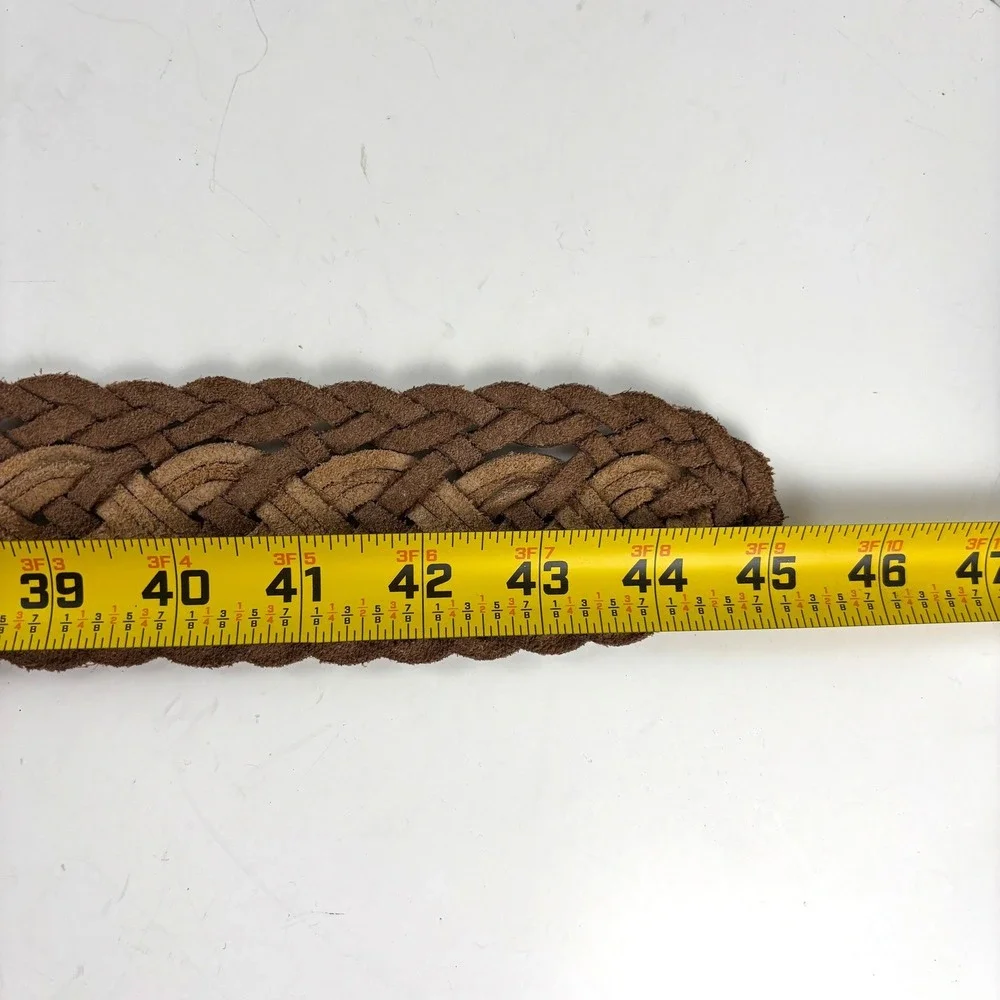 Hollister Braided Belt Womens M/L White Tan Genuine Leather Woven Wide Boho Y2K